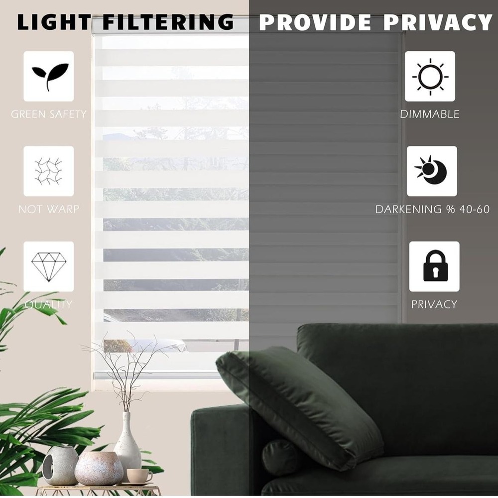 Jiangpin Zebra Roller Blinds Shades 32x72 White Double Layered Light Filtering - Picture 4 of 12